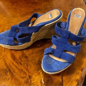 UGG Blue Suede Wedge Espadrille Sandals -8.5